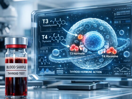 Functional TFT blood test and thyroid medication molecular interaction.
