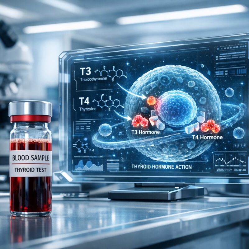 Functional TFT blood test and thyroid medication molecular interaction.